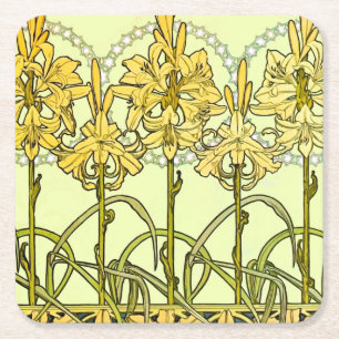 Dessous-de-verre Carré En Papier Motif de lys Art nouveau d'Alphonse Mucha vintage