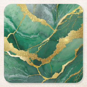 Dessous-de-verre Carré En Papier Motif de marbre vert avec or