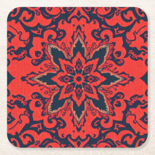 Dessous-de-verre Carré En Papier Motif de médaillon persan orné rouge bleu de luxe