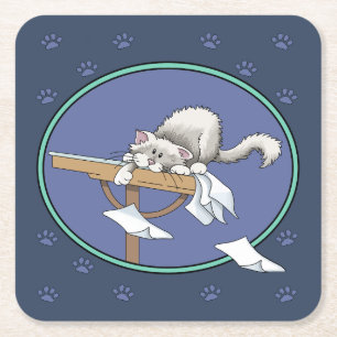 Dessous-de-verre Carré En Papier Motif de méfaits de chat