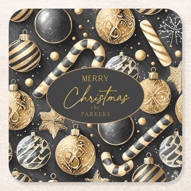 Dessous-de-verre Carré En Papier Motif de Noël Black Gold #12 ID1009 (Devant)