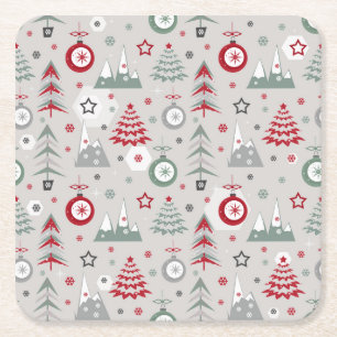 Dessous-de-verre Carré En Papier Motif de Noël d'hiver.