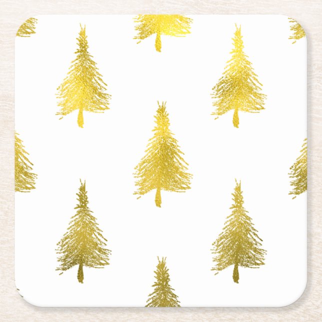 Dessous-de-verre Carré En Papier Motif de Noël Faux Gold Foil (Devant)