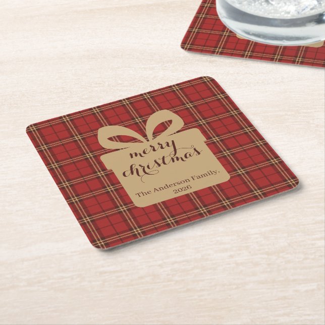 Dessous-de-verre Carré En Papier Motif de Noël Rouge Plaid - (Incliné)