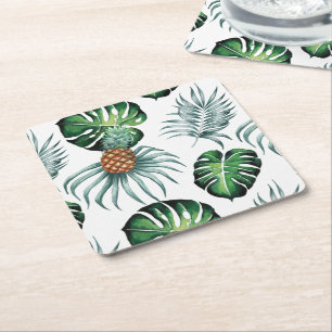 Dessous-de-verre Carré En Papier Motif de palmier de jungle à l'aquarelle tropicale