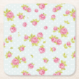 Dessous-de-verre Carré En Papier Motif de papier peint d'élégance des roses roses