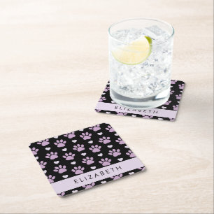 Dessous-de-verre Carré En Papier Motif De Pâtes, Pâtes Lilac, Coeurs, Votre Nom