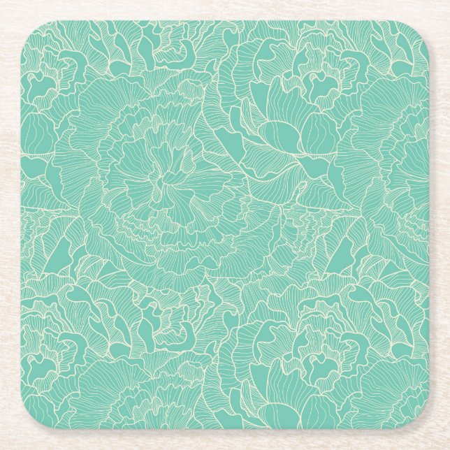 Dessous-de-verre Carré En Papier Motif de pivoine de turquoise (Devant)