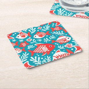 Dessous-de-verre Carré En Papier Motif de poisson rouge et blanc bleu