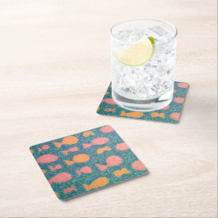 Dessous-de-verre Carré En Papier Motif de poissons tropicaux peints