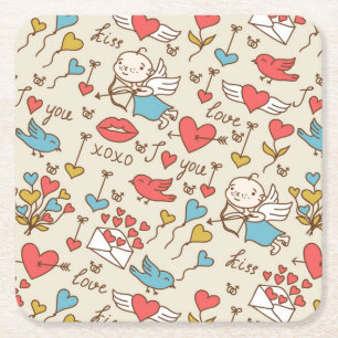 Dessous-de-verre Carré En Papier Motif de Saint-Valentin avec le cupidon