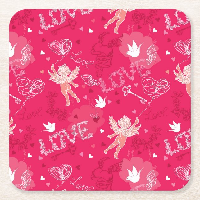 Dessous-de-verre Carré En Papier Motif de Saint-Valentin avec le cupidon (Devant)