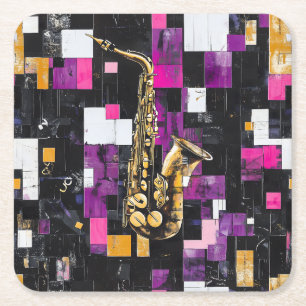 Dessous-de-verre Carré En Papier Motif de saxophone moderne