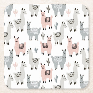Dessous-de-verre Carré En Papier Motif de sourire de lamas