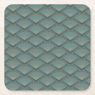 Dessous-de-verre Carré En Papier Motif de style Art déco en bleu turquoise
