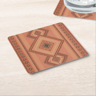 Dessous-de-verre Carré En Papier Motif de surface tribal marocain en terracotta cha