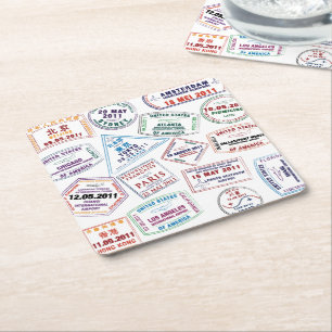 Dessous-de-verre Carré En Papier Motif de tampon de passeport Imprimer