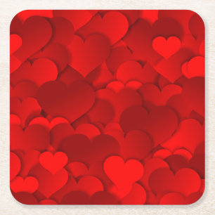 Dessous-de-verre Carré En Papier Motif de texture de coeurs d'amour rouge romantiqu