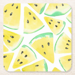 Dessous-de-verre Carré En Papier Motif de tranches de pastèque jaune
