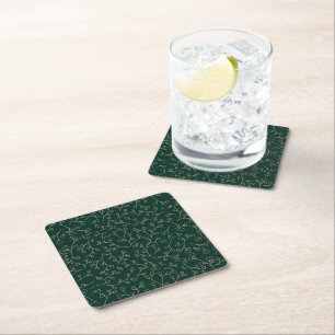 Dessous-de-verre Carré En Papier Motif de vigne botanique vert émeraude foncé et or