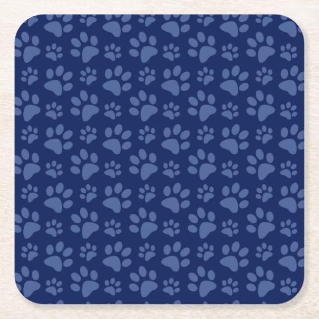 Dessous-de-verre Carré En Papier Motif d'empreinte de patte de chien de bleu marine (Devant)