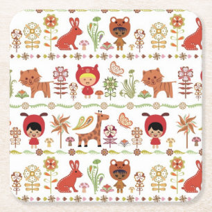 Dessous-de-verre Carré En Papier Motif d'enfant et d'animaux