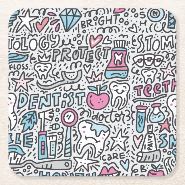 Dessous-de-verre Carré En Papier Motif dentaire de bande dessinée (Devant)