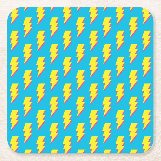 Dessous-de-verre Carré En Papier motif des années 80/90's Fun Blue Yellow Bolt Neon (Devant)