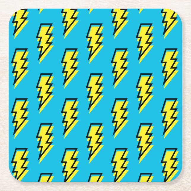 Dessous-de-verre Carré En Papier motif des années 80/90's Fun Blue Yellow Bolt Neon (Devant)
