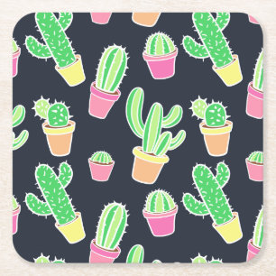 Dessous-de-verre Carré En Papier Motif des cactus à aquarelle de Neon
