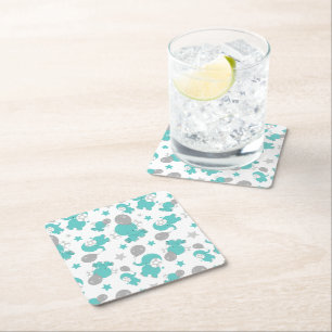Dessous-de-verre Carré En Papier Motif Des Eléphants Bleus, Eléphants Mignons, Étoi