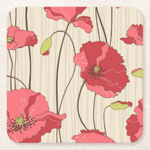 Dessous-de-verre Carré En Papier Motif des Poppies rétro