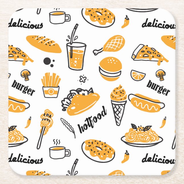 Dessous-de-verre Carré En Papier Motif d'esquisse Retro Fast Food (Devant)