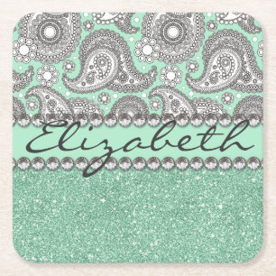 Dessous-de-verre Carré En Papier Motif d'impression de fausse pierre de Paisley de