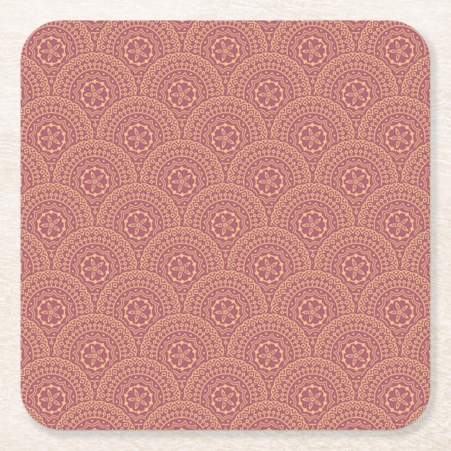 Dessous-de-verre Carré En Papier Motif d'ondes mandala or et violet (Devant)