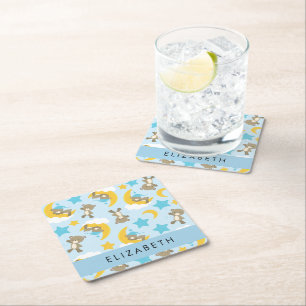 Dessous-de-verre Carré En Papier Motif D'Ours, Nounours, Étoiles, Votre Nom