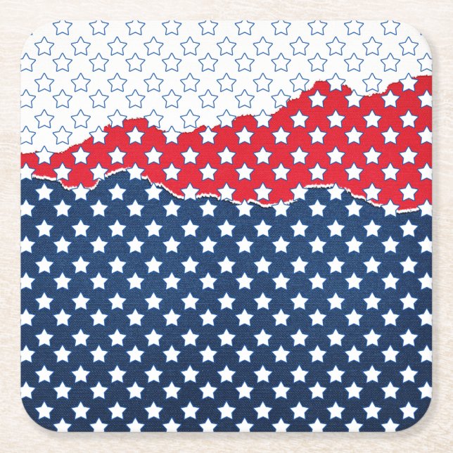 Dessous-de-verre Carré En Papier Motif du drapeau américain Red White & Blue Stars (Devant)