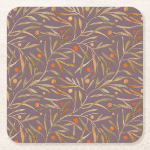 Dessous-de-verre Carré En Papier Motif élégant de feuille à l'aquarelle Fond viole