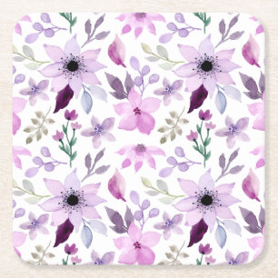 Dessous-de-verre Carré En Papier Motif élégant de fleurs roses et violettes