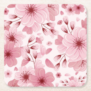 Dessous-de-verre Carré En Papier Motif en fleurs de cerisier rose pastel