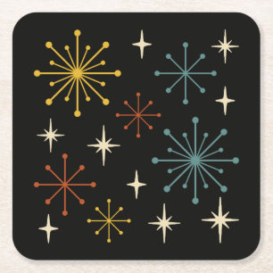 Dessous-de-verre Carré En Papier Motif en forme d'étoile éclatée de style rétro mil