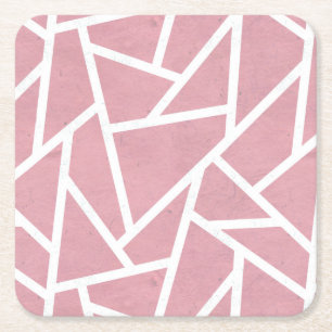 Dessous-de-verre Carré En Papier Motif en mosaïque corail et blanc