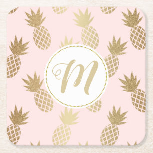 Dessous-de-verre Carré En Papier Motif et monogramme d'ananas en or