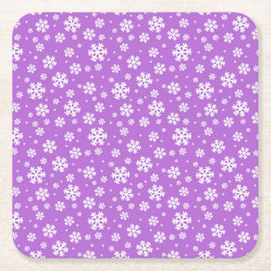 Dessous-de-verre Carré En Papier Motif festif de flocons de neige hivernaux violets