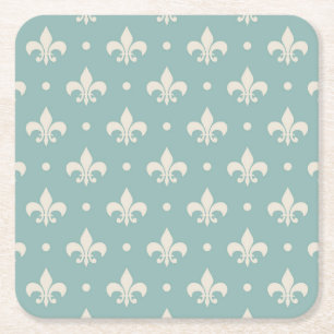 Dessous-de-verre Carré En Papier Motif Fleur De Lis gris sur fond turquoise