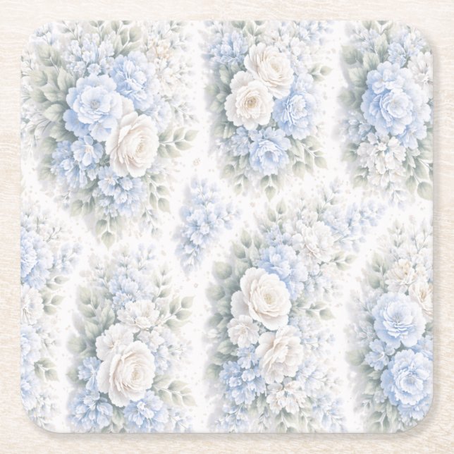 Dessous-de-verre Carré En Papier Motif floral aquarelle bleu clair élégant (Devant)