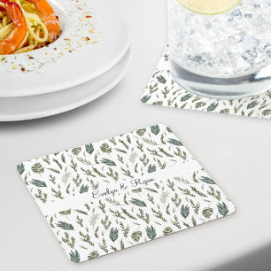 Dessous-de-verre Carré En Papier Motif floral aux feuilles vertes aquarelle