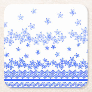 Dessous-de-verre Carré En Papier Motif floral bleu et blanc,