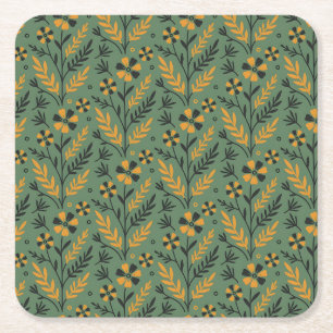 Dessous-de-verre Carré En Papier Motif floral botanique stylisé orange et noir
