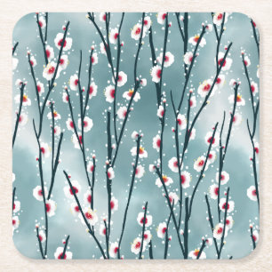 Dessous-de-verre Carré En Papier Motif floral de fleurs de prune de printemps